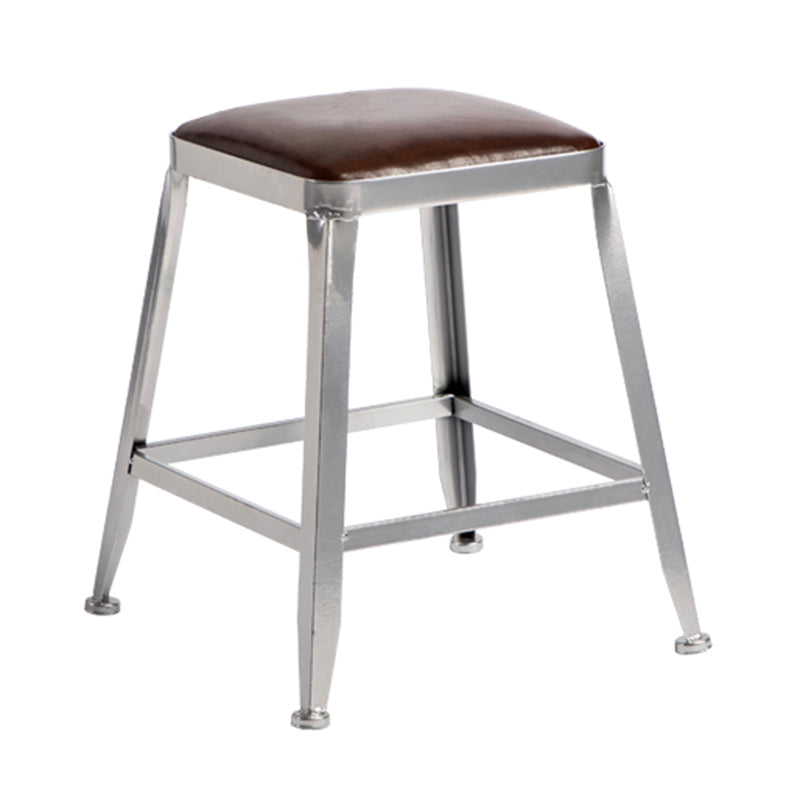 Armless Indoor Barstool Industrial Leather Counter Stool Brushed Silver 1 Piece Backless Short Stool(18"H) Clearhalo 'Bar Furniture' 'Bar Stools' 'bar_stools' 'furniture_bar_stools' 'Kitchen & Dining Furniture' 'kitchen&dining_furn' 'kitchen' 'kitchen_furn' Furniture' 4182782