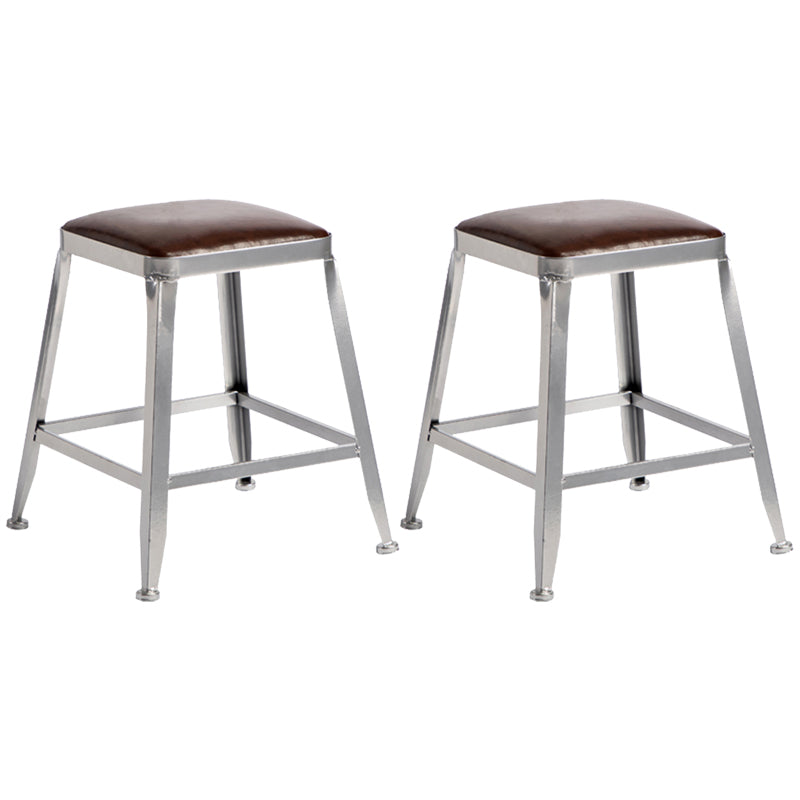Armless Indoor Barstool Industrial Leather Counter Stool Brushed Silver Set of 2 Backless Short Stool(18"H) Clearhalo 'Bar Furniture' 'Bar Stools' 'bar_stools' 'furniture_bar_stools' 'Kitchen & Dining Furniture' 'kitchen&dining_furn' 'kitchen' 'kitchen_furn' Furniture' 4182783
