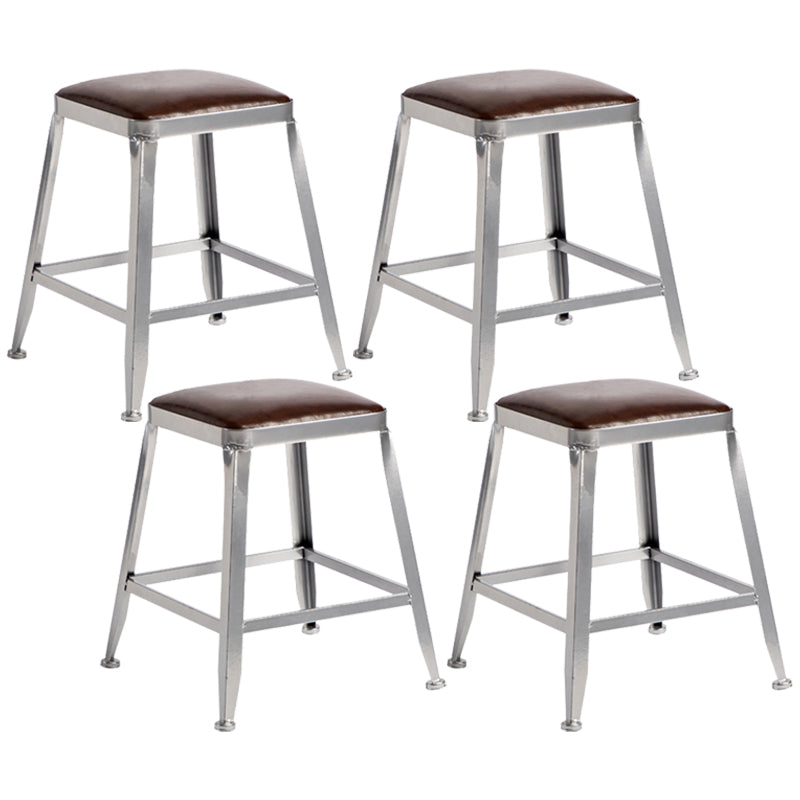 Armless Indoor Barstool Industrial Leather Counter Stool Brushed Silver Set of 4 Backless Short Stool(18"H) Clearhalo 'Bar Furniture' 'Bar Stools' 'bar_stools' 'furniture_bar_stools' 'Kitchen & Dining Furniture' 'kitchen&dining_furn' 'kitchen' 'kitchen_furn' Furniture' 4182786