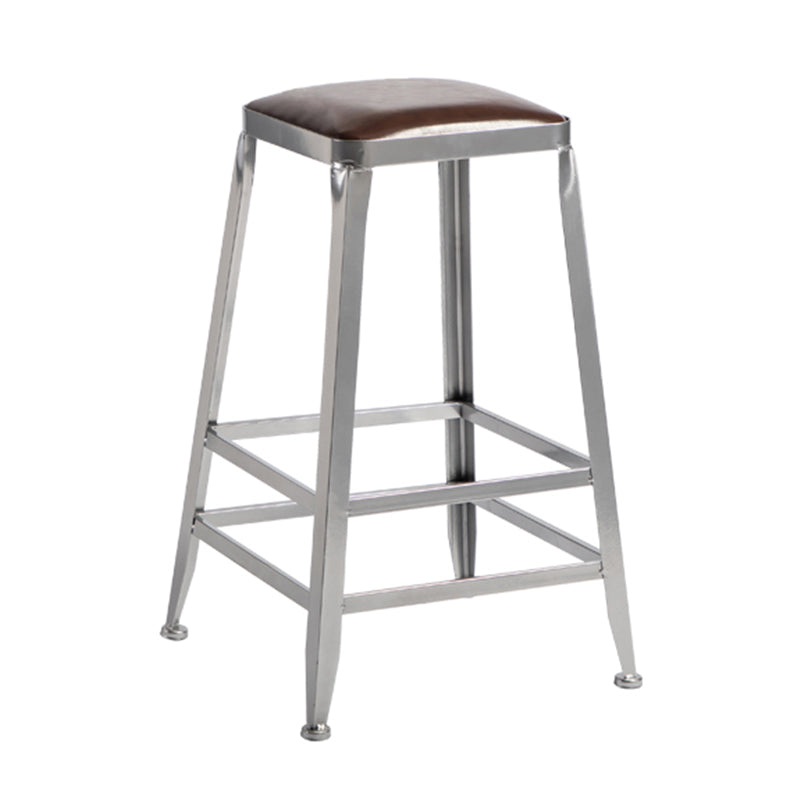 Armless Indoor Barstool Industrial Leather Counter Stool Brushed Silver 1 Piece Backless Counter Stool(26"H) Clearhalo 'Bar Furniture' 'Bar Stools' 'bar_stools' 'furniture_bar_stools' 'Kitchen & Dining Furniture' 'kitchen&dining_furn' 'kitchen' 'kitchen_furn' Furniture' 4182787
