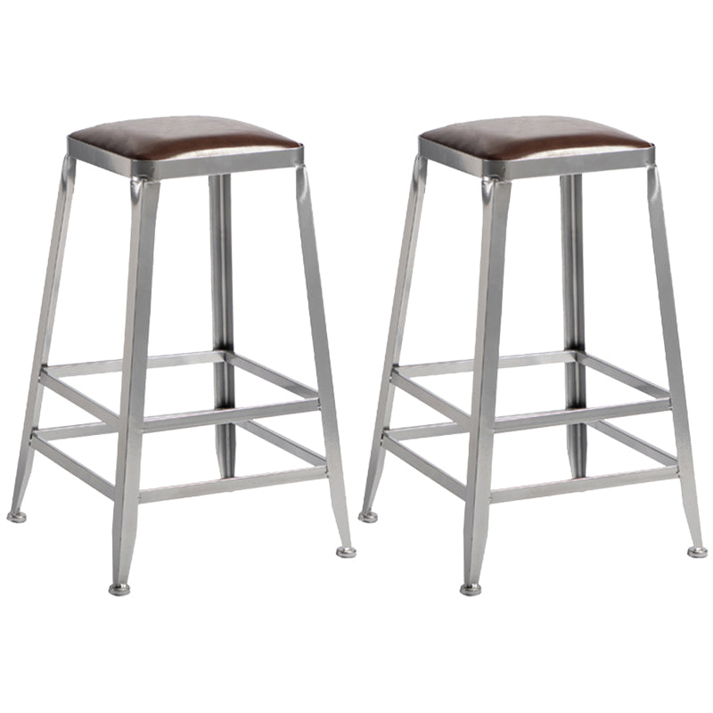 Armless Indoor Barstool Industrial Leather Counter Stool Brushed Silver Set of 2 Backless Counter Stool(26"H) Clearhalo 'Bar Furniture' 'Bar Stools' 'bar_stools' 'furniture_bar_stools' 'Kitchen & Dining Furniture' 'kitchen&dining_furn' 'kitchen' 'kitchen_furn' Furniture' 4182790