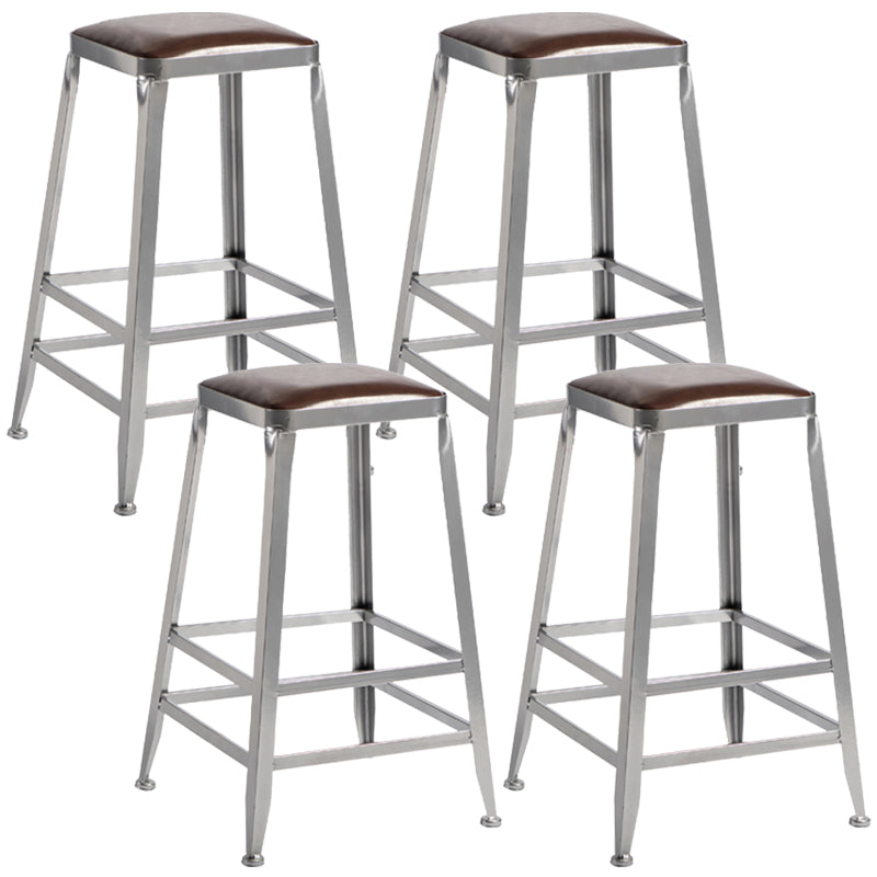 Armless Indoor Barstool Industrial Leather Counter Stool Brushed Silver Set of 4 Backless Counter Stool(26"H) Clearhalo 'Bar Furniture' 'Bar Stools' 'bar_stools' 'furniture_bar_stools' 'Kitchen & Dining Furniture' 'kitchen&dining_furn' 'kitchen' 'kitchen_furn' Furniture' 4182792