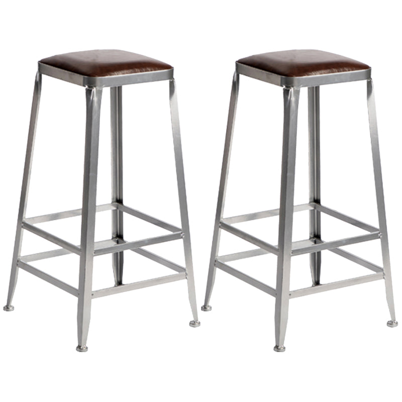 Armless Indoor Barstool Industrial Leather Counter Stool Brushed Silver Set of 2 Backless Bar Stool(30"H) Clearhalo 'Bar Furniture' 'Bar Stools' 'bar_stools' 'furniture_bar_stools' 'Kitchen & Dining Furniture' 'kitchen&dining_furn' 'kitchen' 'kitchen_furn' Furniture' 4182796