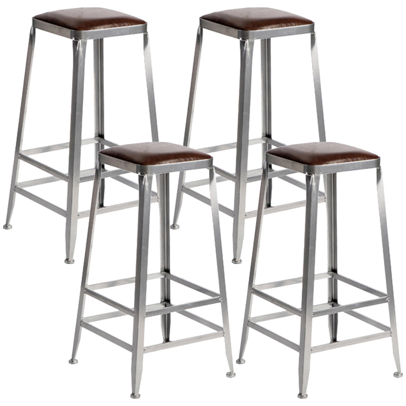 Armless Indoor Barstool Industrial Leather Counter Stool Brushed Silver Set of 4 Backless Bar Stool(30"H) Clearhalo 'Bar Furniture' 'Bar Stools' 'bar_stools' 'furniture_bar_stools' 'Kitchen & Dining Furniture' 'kitchen&dining_furn' 'kitchen' 'kitchen_furn' Furniture' 4182797