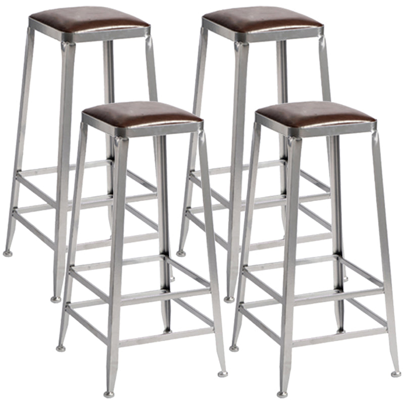 Armless Indoor Barstool Industrial Leather Counter Stool Brushed Silver Set of 4 Backless Bar Stool(31"H) Clearhalo 'Bar Furniture' 'Bar Stools' 'bar_stools' 'furniture_bar_stools' 'Kitchen & Dining Furniture' 'kitchen&dining_furn' 'kitchen' 'kitchen_furn' Furniture' 4182800