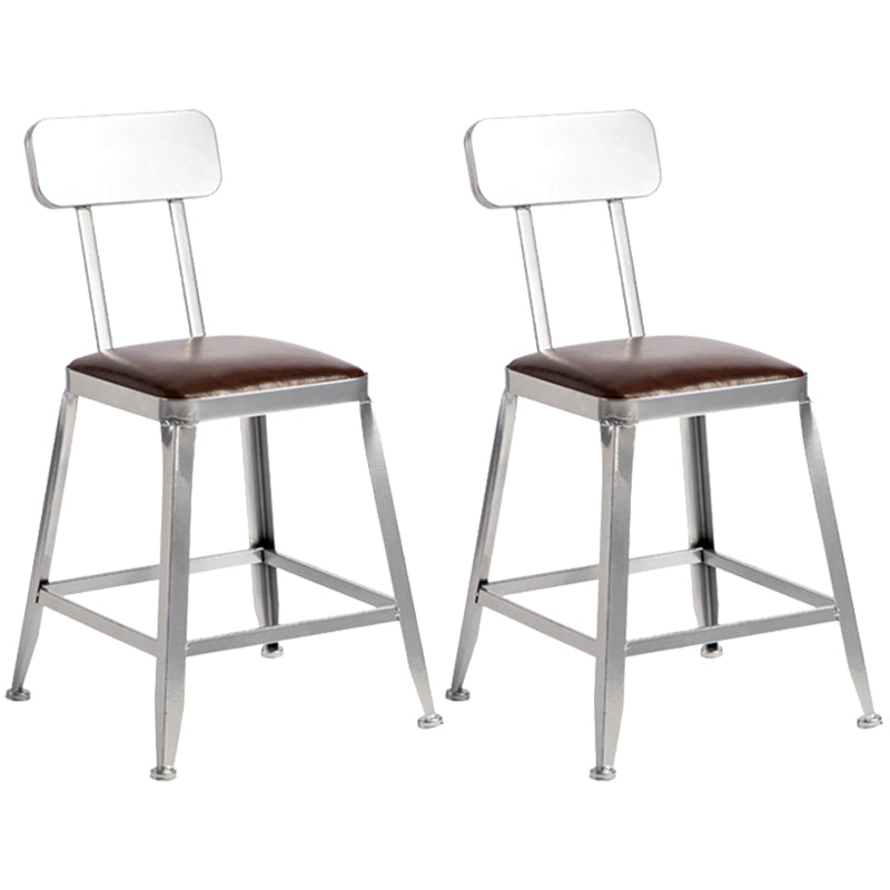 Armless Indoor Barstool Industrial Leather Counter Stool Brushed Silver Set of 2 Low Back Short Stool(18"H) Clearhalo 'Bar Furniture' 'Bar Stools' 'bar_stools' 'furniture_bar_stools' 'Kitchen & Dining Furniture' 'kitchen&dining_furn' 'kitchen' 'kitchen_furn' Furniture' 4182802