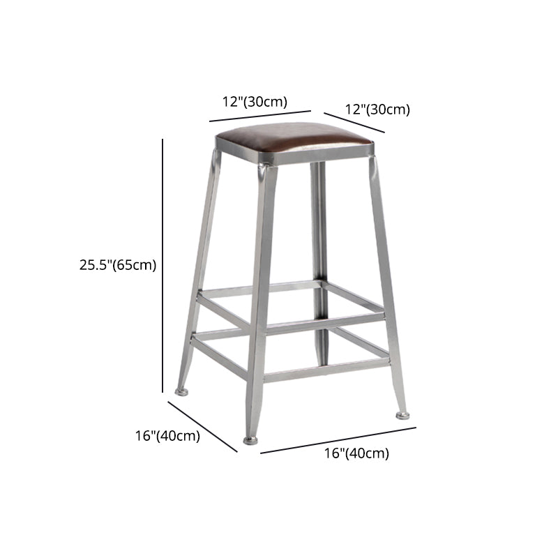 Armless Indoor Barstool Industrial Leather Counter Stool Brushed Silver Clearhalo 'Bar Furniture' 'Bar Stools' 'bar_stools' 'furniture_bar_stools' 'Kitchen & Dining Furniture' 'kitchen&dining_furn' 'kitchen' 'kitchen_furn' Furniture' 4182814