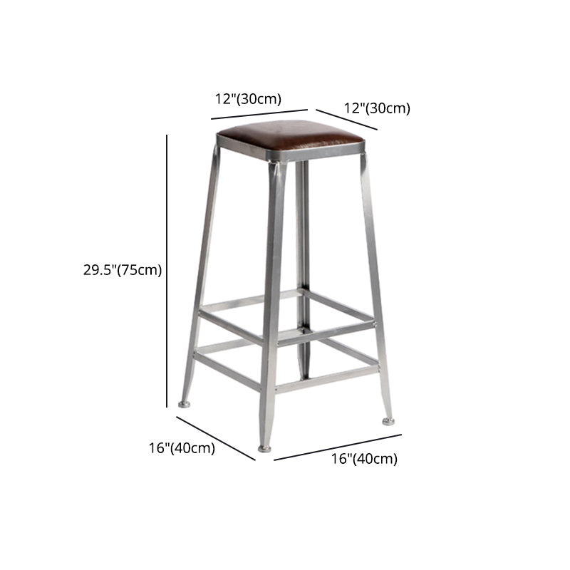 Armless Indoor Barstool Industrial Leather Counter Stool Brushed Silver Clearhalo 'Bar Furniture' 'Bar Stools' 'bar_stools' 'furniture_bar_stools' 'Kitchen & Dining Furniture' 'kitchen&dining_furn' 'kitchen' 'kitchen_furn' Furniture' 4182815