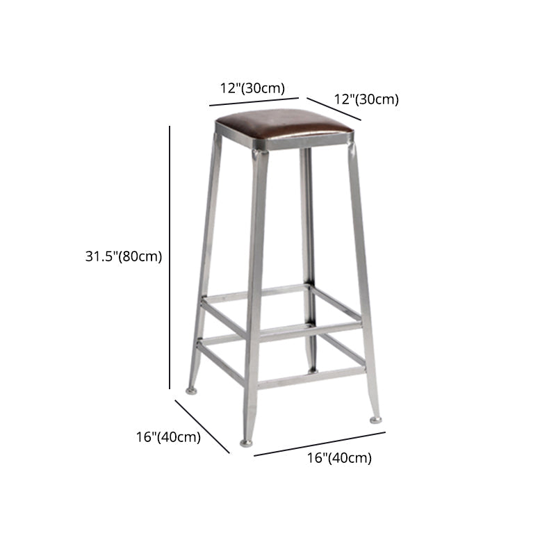 Armless Indoor Barstool Industrial Leather Counter Stool Brushed Silver Clearhalo 'Bar Furniture' 'Bar Stools' 'bar_stools' 'furniture_bar_stools' 'Kitchen & Dining Furniture' 'kitchen&dining_furn' 'kitchen' 'kitchen_furn' Furniture' 4182816