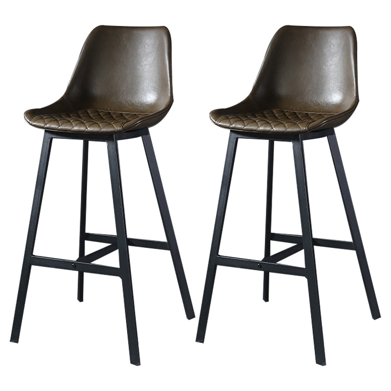 Modern Leather Seats Barstool Metal 4 Legs Base Bar Stool for Living Room Khaki Set of 2 Clearhalo 'Bar Furniture' 'Bar Stools' 'bar_stools' 'furniture_bar_stools' 'Kitchen & Dining Furniture' 'kitchen&dining_furn' 'kitchen' 'kitchen_furn' Furniture' 4182847