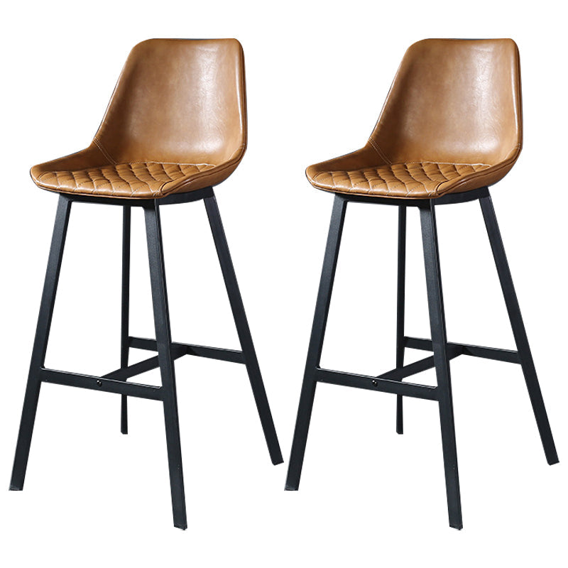 Modern Leather Seats Barstool Metal 4 Legs Base Bar Stool for Living Room Brown Set of 2 Clearhalo 'Bar Furniture' 'Bar Stools' 'bar_stools' 'furniture_bar_stools' 'Kitchen & Dining Furniture' 'kitchen&dining_furn' 'kitchen' 'kitchen_furn' Furniture' 4182851