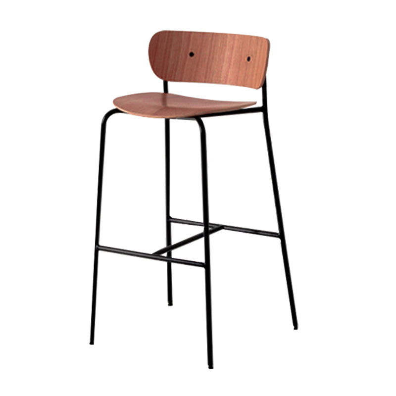 Low Back Metal Indoor Barstool Industrial Black Tall Stool with Wood Seat 1 Piece Walnut Clearhalo 'Bar Furniture' 'Bar Stools' 'bar_stools' 'furniture_bar_stools' 'Kitchen & Dining Furniture' 'kitchen&dining_furn' 'kitchen' 'kitchen_furn' Furniture' 4182885