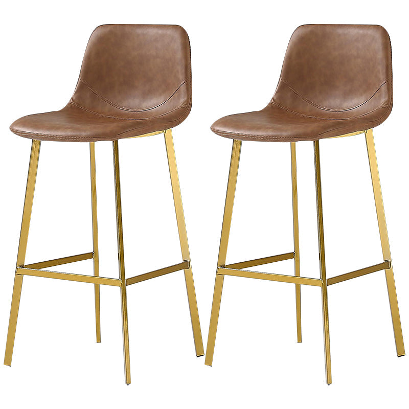 Nordic Style Leather Upholstered Barstool 4 Legs Bar Stool for Dining Room Brown Gold Set of 2 Clearhalo 'Bar Furniture' 'Bar Stools' 'bar_stools' 'furniture_bar_stools' 'Kitchen & Dining Furniture' 'kitchen&dining_furn' 'kitchen' 'kitchen_furn' Furniture' 4182937