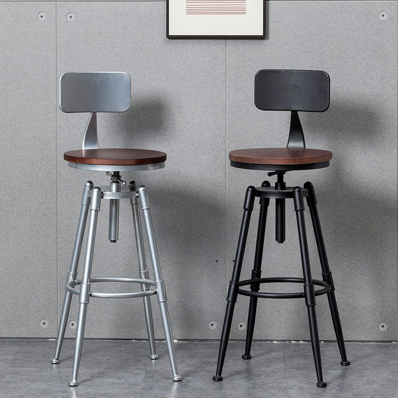 Industrial Iron Adjustable Swivel Barstool Indoor Tall Stool with Round Pine Seat Clearhalo 'Bar Furniture' 'Bar Stools' 'bar_stools' 'furniture_bar_stools' 'Kitchen & Dining Furniture' 'kitchen&dining_furn' 'kitchen' 'kitchen_furn' Furniture' 4183038