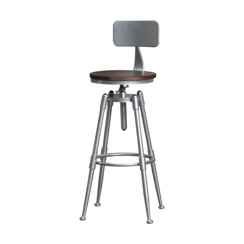 Industrial Iron Adjustable Swivel Barstool Indoor Tall Stool with Round Pine Seat Silver 1 Piece Clearhalo 'Bar Furniture' 'Bar Stools' 'bar_stools' 'furniture_bar_stools' 'Kitchen & Dining Furniture' 'kitchen&dining_furn' 'kitchen' 'kitchen_furn' Furniture' 4183039