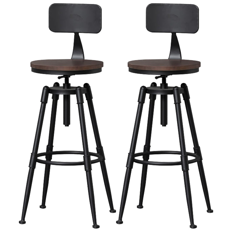 Industrial Iron Adjustable Swivel Barstool Indoor Tall Stool with Round Pine Seat Black Set of 2 Clearhalo 'Bar Furniture' 'Bar Stools' 'bar_stools' 'furniture_bar_stools' 'Kitchen & Dining Furniture' 'kitchen&dining_furn' 'kitchen' 'kitchen_furn' Furniture' 4183040