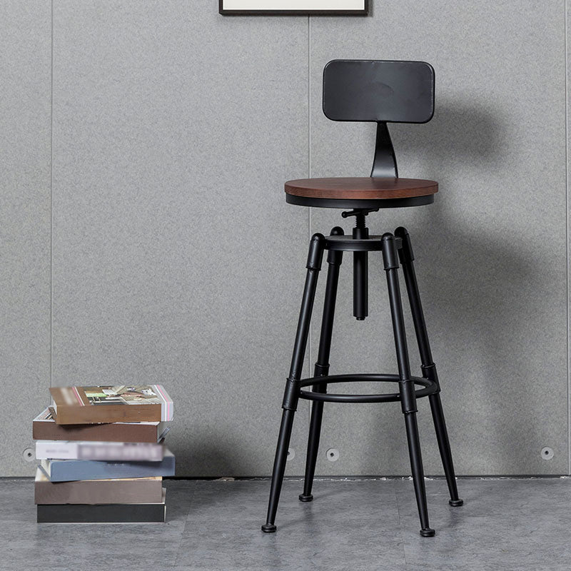 Industrial Iron Adjustable Swivel Barstool Indoor Tall Stool with Round Pine Seat Clearhalo 'Bar Furniture' 'Bar Stools' 'bar_stools' 'furniture_bar_stools' 'Kitchen & Dining Furniture' 'kitchen&dining_furn' 'kitchen' 'kitchen_furn' Furniture' 4183041
