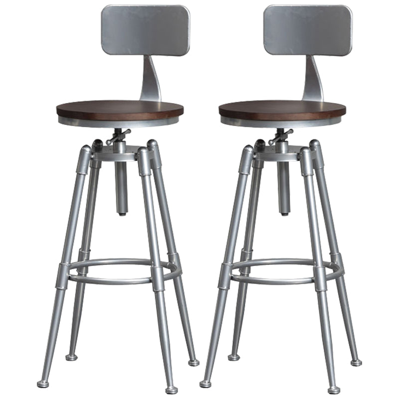 Industrial Iron Adjustable Swivel Barstool Indoor Tall Stool with Round Pine Seat Silver Set of 2 Clearhalo 'Bar Furniture' 'Bar Stools' 'bar_stools' 'furniture_bar_stools' 'Kitchen & Dining Furniture' 'kitchen&dining_furn' 'kitchen' 'kitchen_furn' Furniture' 4183042