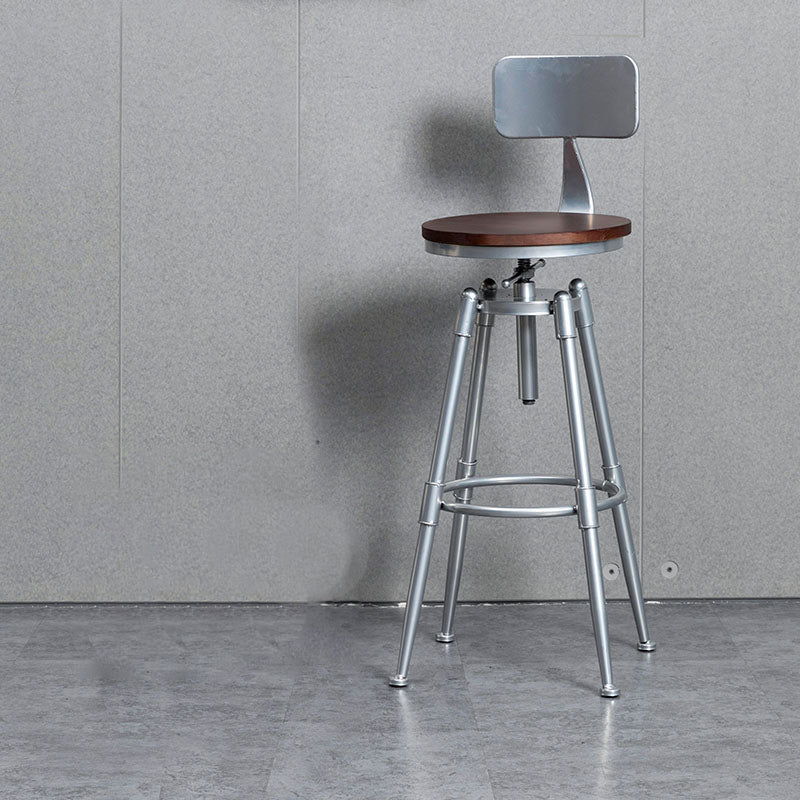 Industrial Iron Adjustable Swivel Barstool Indoor Tall Stool with Round Pine Seat Clearhalo 'Bar Furniture' 'Bar Stools' 'bar_stools' 'furniture_bar_stools' 'Kitchen & Dining Furniture' 'kitchen&dining_furn' 'kitchen' 'kitchen_furn' Furniture' 4183043