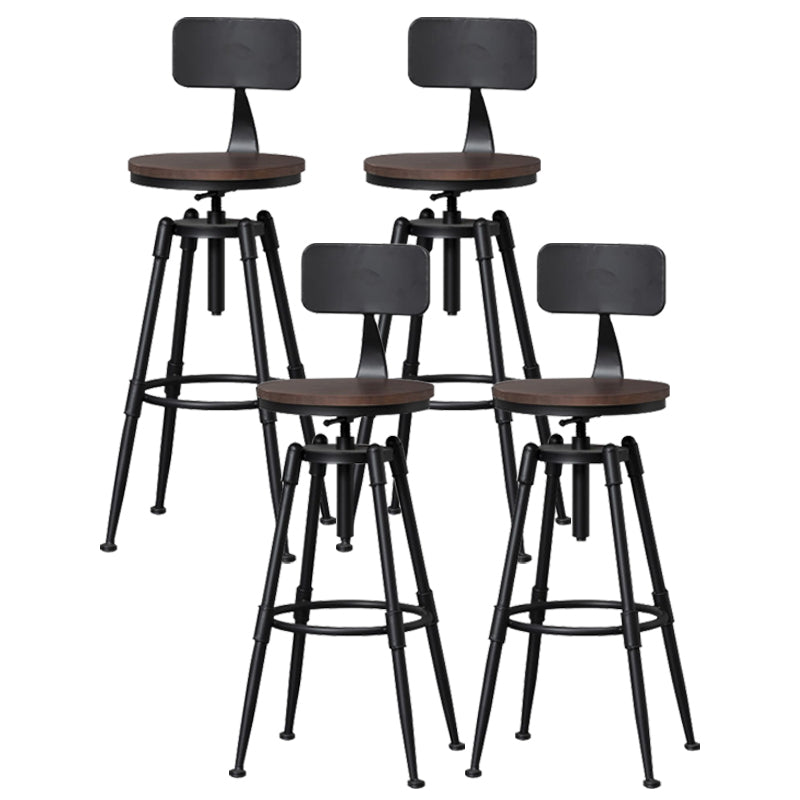 Industrial Iron Adjustable Swivel Barstool Indoor Tall Stool with Round Pine Seat Black Set of 4 Clearhalo 'Bar Furniture' 'Bar Stools' 'bar_stools' 'furniture_bar_stools' 'Kitchen & Dining Furniture' 'kitchen&dining_furn' 'kitchen' 'kitchen_furn' Furniture' 4183044
