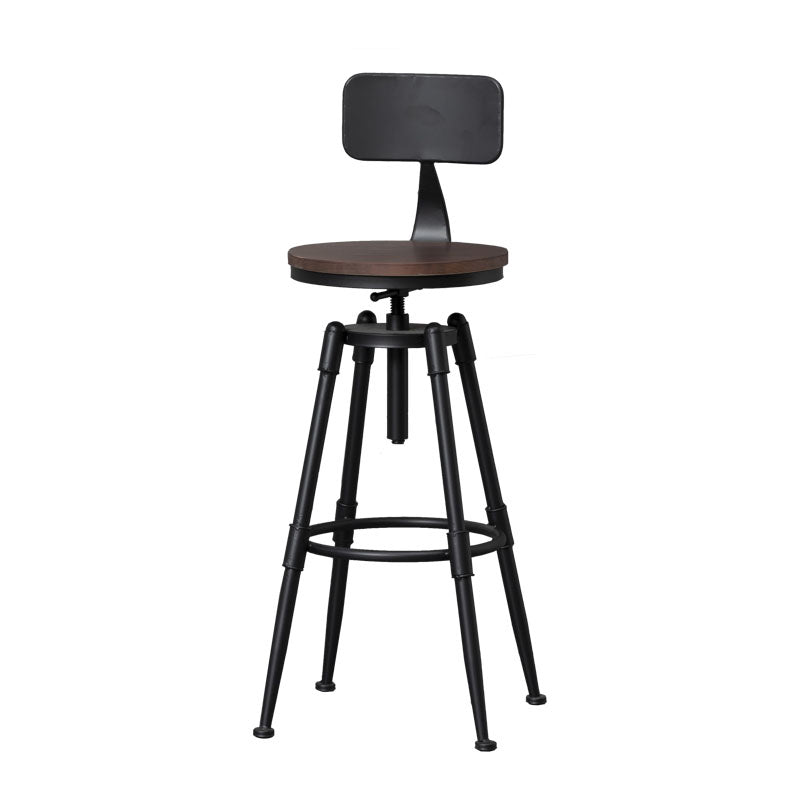 Industrial Iron Adjustable Swivel Barstool Indoor Tall Stool with Round Pine Seat Black 1 Piece Clearhalo 'Bar Furniture' 'Bar Stools' 'bar_stools' 'furniture_bar_stools' 'Kitchen & Dining Furniture' 'kitchen&dining_furn' 'kitchen' 'kitchen_furn' Furniture' 4183046