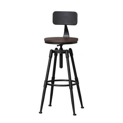 Industrial Iron Adjustable Swivel Barstool Indoor Tall Stool with Round Pine Seat Black 1 Piece Clearhalo 'Bar Furniture' 'Bar Stools' 'bar_stools' 'furniture_bar_stools' 'Kitchen & Dining Furniture' 'kitchen&dining_furn' 'kitchen' 'kitchen_furn' Furniture' 4183046