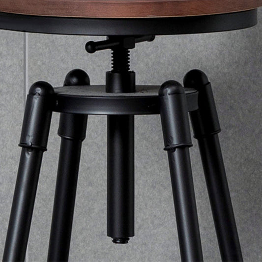 Industrial Iron Adjustable Swivel Barstool Indoor Tall Stool with Round Pine Seat Clearhalo 'Bar Furniture' 'Bar Stools' 'bar_stools' 'furniture_bar_stools' 'Kitchen & Dining Furniture' 'kitchen&dining_furn' 'kitchen' 'kitchen_furn' Furniture' 4183048