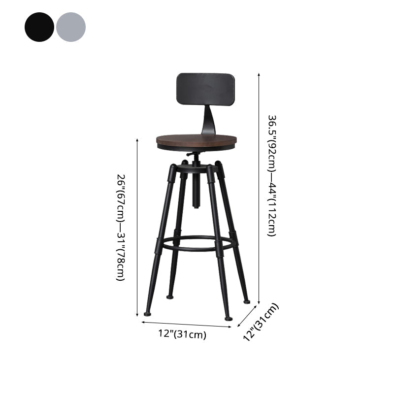 Industrial Iron Adjustable Swivel Barstool Indoor Tall Stool with Round Pine Seat Clearhalo 'Bar Furniture' 'Bar Stools' 'bar_stools' 'furniture_bar_stools' 'Kitchen & Dining Furniture' 'kitchen&dining_furn' 'kitchen' 'kitchen_furn' Furniture' 4183051