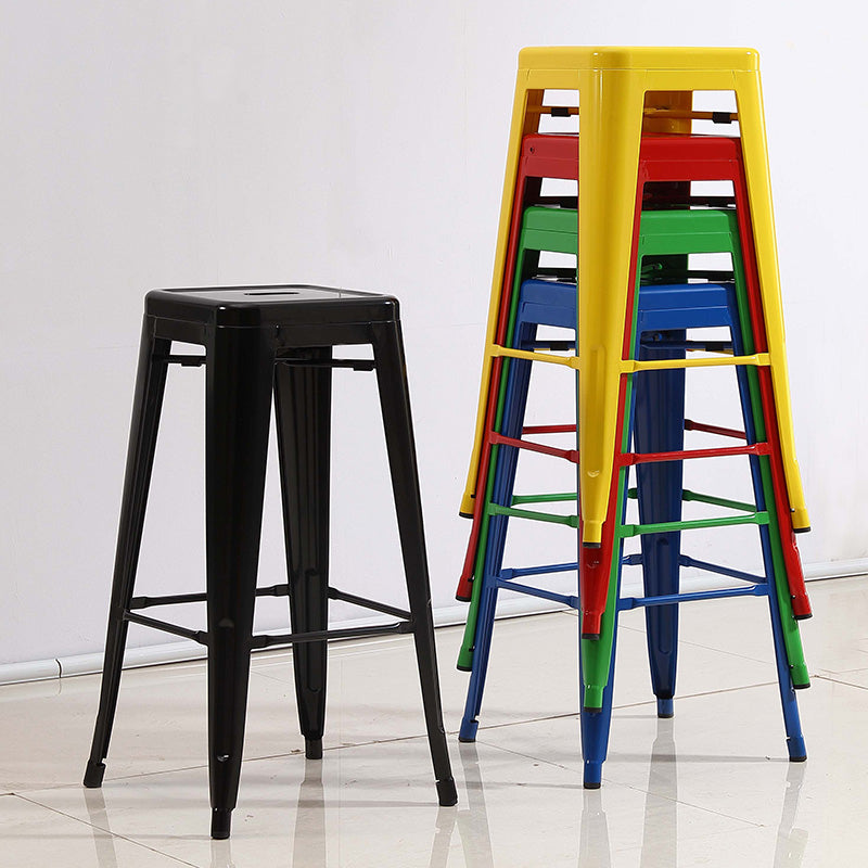 Industrial Iron 30" Barstool Indoor Stackable Tall Stool with Square Seat Clearhalo 'Bar Furniture' 'Bar Stools' 'bar_stools' 'furniture_bar_stools' 'Kitchen & Dining Furniture' 'kitchen&dining_furn' 'kitchen' 'kitchen_furn' Furniture' 4183052