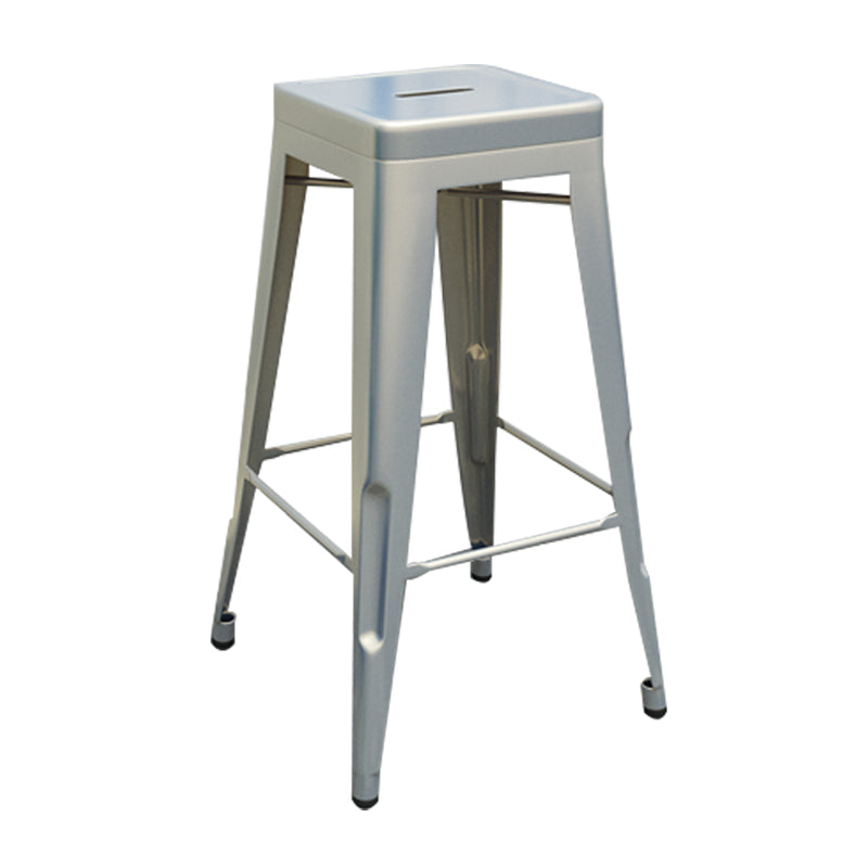 Industrial Iron 30" Barstool Indoor Stackable Tall Stool with Square Seat Silver 1 Piece Clearhalo 'Bar Furniture' 'Bar Stools' 'bar_stools' 'furniture_bar_stools' 'Kitchen & Dining Furniture' 'kitchen&dining_furn' 'kitchen' 'kitchen_furn' Furniture' 4183053