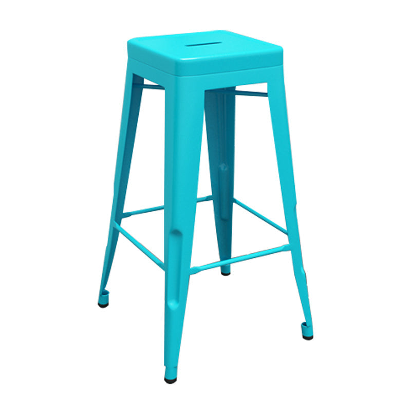 Industrial Iron 30" Barstool Indoor Stackable Tall Stool with Square Seat Blue 1 Piece Clearhalo 'Bar Furniture' 'Bar Stools' 'bar_stools' 'furniture_bar_stools' 'Kitchen & Dining Furniture' 'kitchen&dining_furn' 'kitchen' 'kitchen_furn' Furniture' 4183064