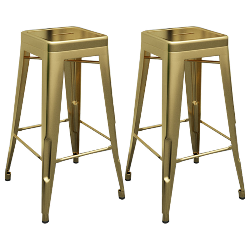 Industrial Iron 30" Barstool Indoor Stackable Tall Stool with Square Seat Gold Set of 2 Clearhalo 'Bar Furniture' 'Bar Stools' 'bar_stools' 'furniture_bar_stools' 'Kitchen & Dining Furniture' 'kitchen&dining_furn' 'kitchen' 'kitchen_furn' Furniture' 4183066