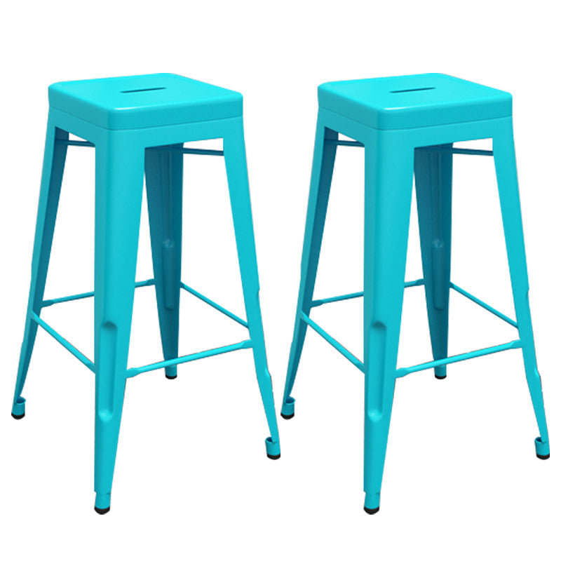 Industrial Iron 30" Barstool Indoor Stackable Tall Stool with Square Seat Blue Set of 2 Clearhalo 'Bar Furniture' 'Bar Stools' 'bar_stools' 'furniture_bar_stools' 'Kitchen & Dining Furniture' 'kitchen&dining_furn' 'kitchen' 'kitchen_furn' Furniture' 4183068