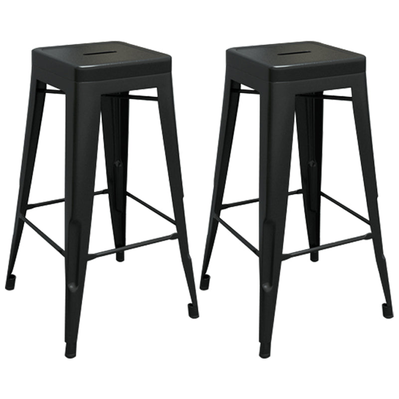 Industrial Iron 30" Barstool Indoor Stackable Tall Stool with Square Seat Black Set of 2 Clearhalo 'Bar Furniture' 'Bar Stools' 'bar_stools' 'furniture_bar_stools' 'Kitchen & Dining Furniture' 'kitchen&dining_furn' 'kitchen' 'kitchen_furn' Furniture' 4183073