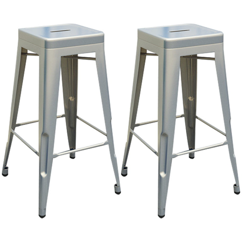 Industrial Iron 30" Barstool Indoor Stackable Tall Stool with Square Seat Silver Set of 2 Clearhalo 'Bar Furniture' 'Bar Stools' 'bar_stools' 'furniture_bar_stools' 'Kitchen & Dining Furniture' 'kitchen&dining_furn' 'kitchen' 'kitchen_furn' Furniture' 4183074