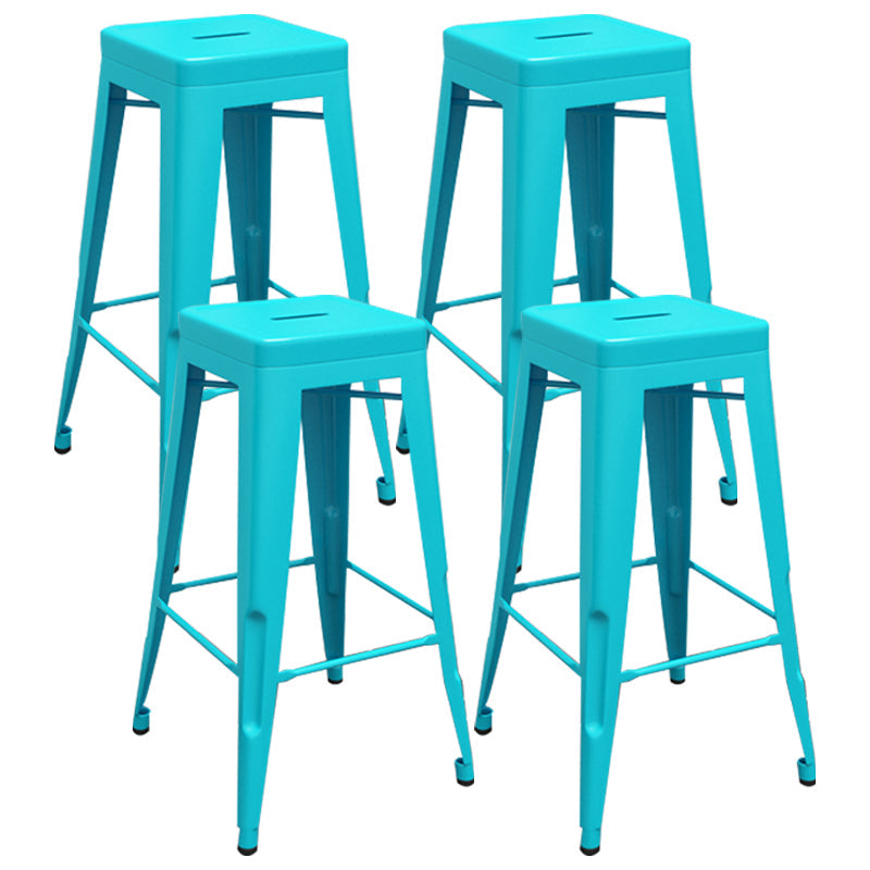 Industrial Iron 30" Barstool Indoor Stackable Tall Stool with Square Seat Blue Set of 4 Clearhalo 'Bar Furniture' 'Bar Stools' 'bar_stools' 'furniture_bar_stools' 'Kitchen & Dining Furniture' 'kitchen&dining_furn' 'kitchen' 'kitchen_furn' Furniture' 4183076