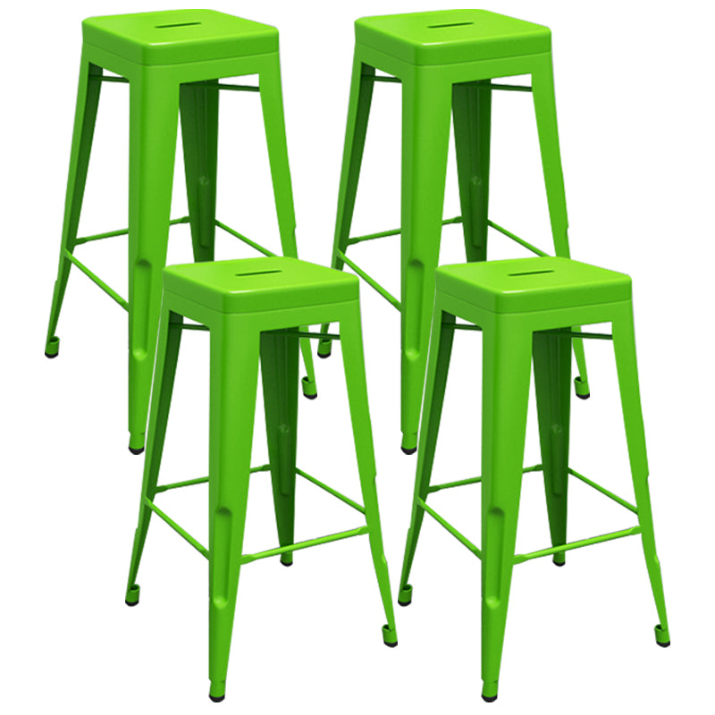 Industrial Iron 30" Barstool Indoor Stackable Tall Stool with Square Seat Green Set of 4 Clearhalo 'Bar Furniture' 'Bar Stools' 'bar_stools' 'furniture_bar_stools' 'Kitchen & Dining Furniture' 'kitchen&dining_furn' 'kitchen' 'kitchen_furn' Furniture' 4183078