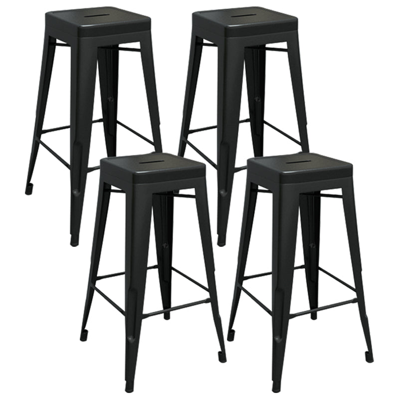 Industrial Iron 30" Barstool Indoor Stackable Tall Stool with Square Seat Black Set of 4 Clearhalo 'Bar Furniture' 'Bar Stools' 'bar_stools' 'furniture_bar_stools' 'Kitchen & Dining Furniture' 'kitchen&dining_furn' 'kitchen' 'kitchen_furn' Furniture' 4183081