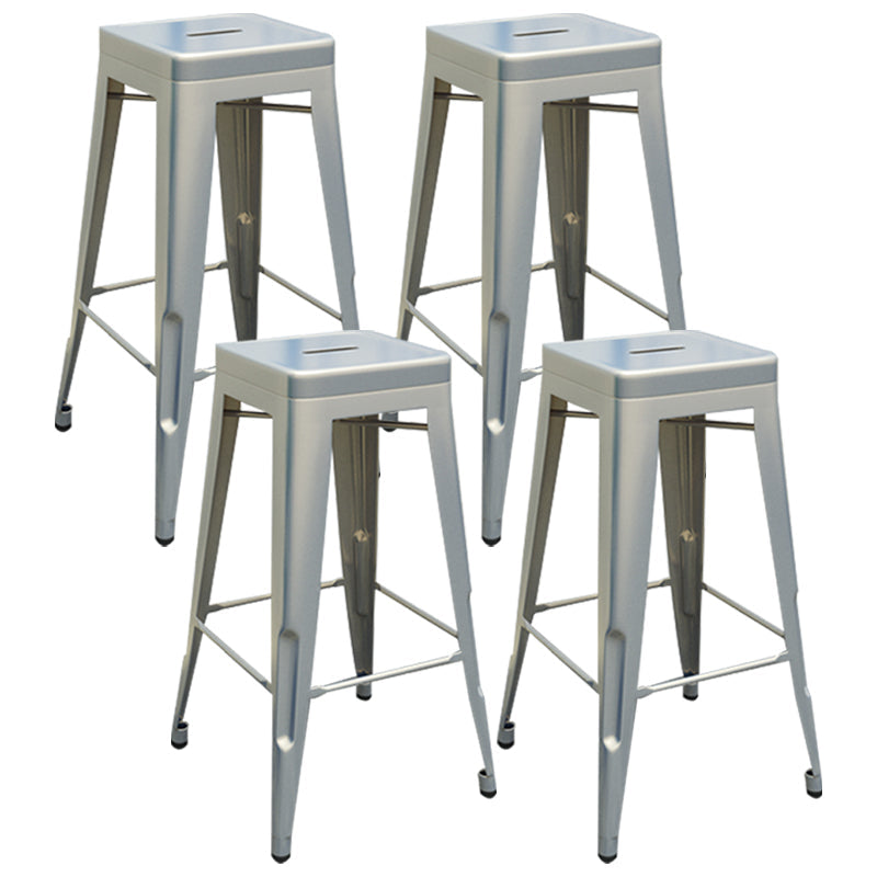 Industrial Iron 30" Barstool Indoor Stackable Tall Stool with Square Seat Silver Set of 4 Clearhalo 'Bar Furniture' 'Bar Stools' 'bar_stools' 'furniture_bar_stools' 'Kitchen & Dining Furniture' 'kitchen&dining_furn' 'kitchen' 'kitchen_furn' Furniture' 4183082