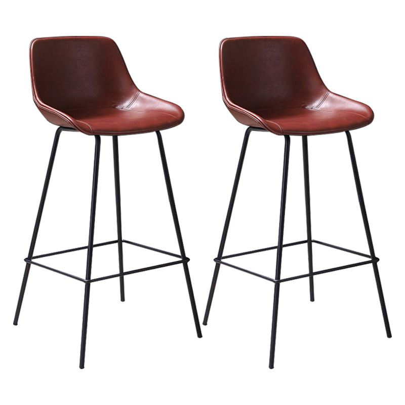 Industrial Leather Distressed Barstool Black Living Room Bar Stool with Bucket Seat Red Set of 2 Clearhalo 'Bar Furniture' 'Bar Stools' 'bar_stools' 'furniture_bar_stools' 'Kitchen & Dining Furniture' 'kitchen&dining_furn' 'kitchen' 'kitchen_furn' Furniture' 4183154