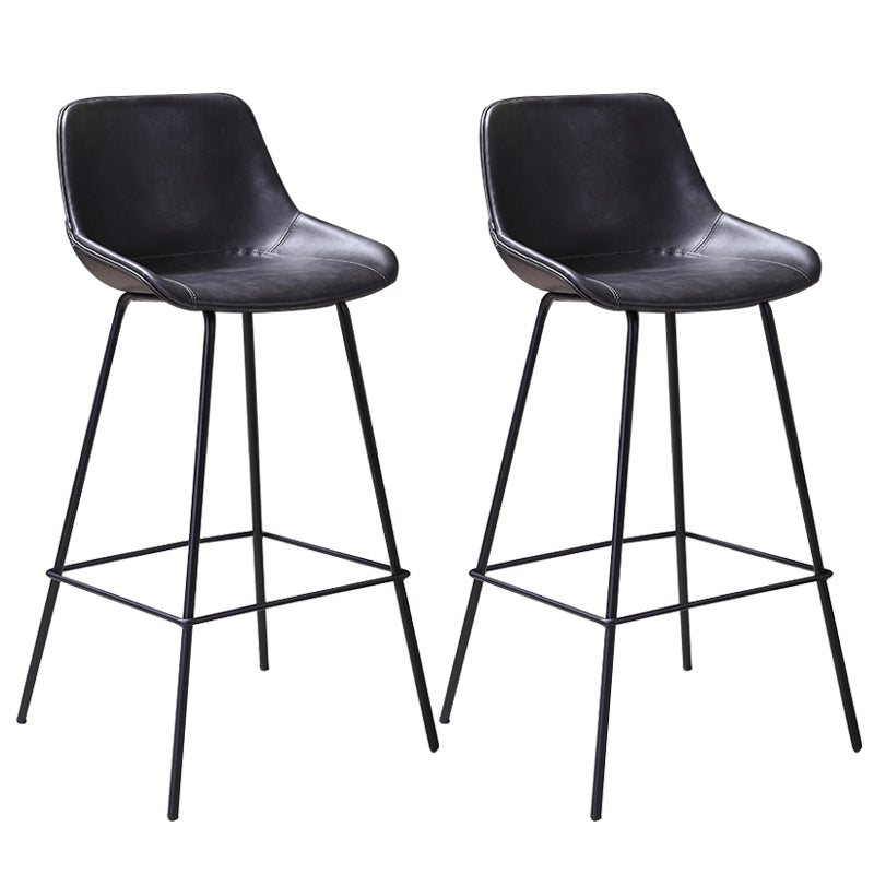 Industrial Leather Distressed Barstool Black Living Room Bar Stool with Bucket Seat Black Set of 2 Clearhalo 'Bar Furniture' 'Bar Stools' 'bar_stools' 'furniture_bar_stools' 'Kitchen & Dining Furniture' 'kitchen&dining_furn' 'kitchen' 'kitchen_furn' Furniture' 4183156