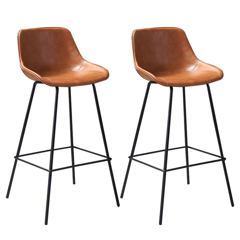 Industrial Leather Distressed Barstool Black Living Room Bar Stool with Bucket Seat Brown Set of 2 Clearhalo 'Bar Furniture' 'Bar Stools' 'bar_stools' 'furniture_bar_stools' 'Kitchen & Dining Furniture' 'kitchen&dining_furn' 'kitchen' 'kitchen_furn' Furniture' 4183161