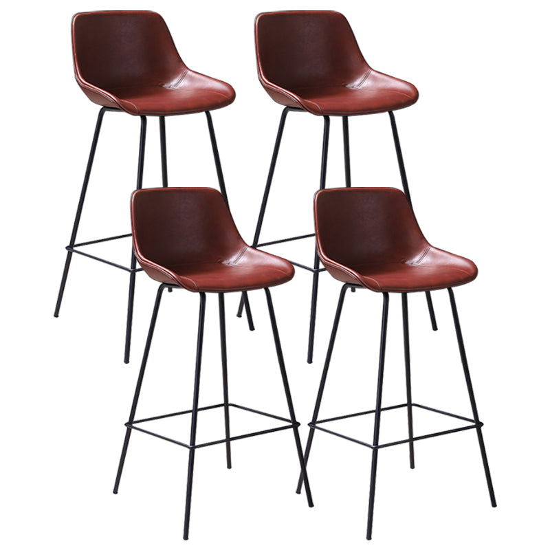 Industrial Leather Distressed Barstool Black Living Room Bar Stool with Bucket Seat Red Set of 4 Clearhalo 'Bar Furniture' 'Bar Stools' 'bar_stools' 'furniture_bar_stools' 'Kitchen & Dining Furniture' 'kitchen&dining_furn' 'kitchen' 'kitchen_furn' Furniture' 4183165