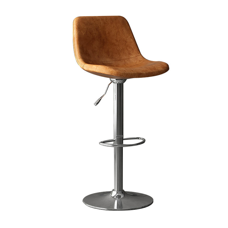 Industrial Style Bar Stools Leather Cushions Rotatable Counter Stools 1 Piece Brown Silver Clearhalo 'Bar Furniture' 'Bar Stools' 'bar_stools' 'furniture_bar_stools' 'Kitchen & Dining Furniture' 'kitchen&dining_furn' 'kitchen' 'kitchen_furn' Furniture' 4183316