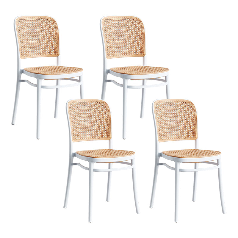 Square Plastic Modern Bar Stool Footrest Low Back Counter Stool for Coffee Shop White Set of 4 Short Stool(18"H) Clearhalo 'Bar Furniture' 'Bar Stools' 'bar_stools' 'furniture_bar_stools' 'Kitchen & Dining Furniture' 'kitchen&dining_furn' 'kitchen' 'kitchen_furn' Furniture' 4183580