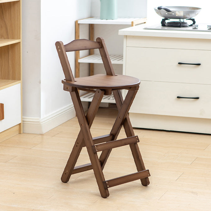 Modern Folding Armless Counter Stool Wood Living Room Bar Stool with Footrest Brown Short Stool(18"H) Clearhalo 'Bar Furniture' 'Bar Stools' 'bar_stools' 'furniture_bar_stools' 'Kitchen & Dining Furniture' 'kitchen&dining_furn' 'kitchen' 'kitchen_furn' Furniture' 4183596