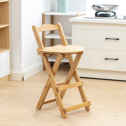 Modern Folding Armless Counter Stool Wood Living Room Bar Stool with Footrest Natural Short Stool(18"H)