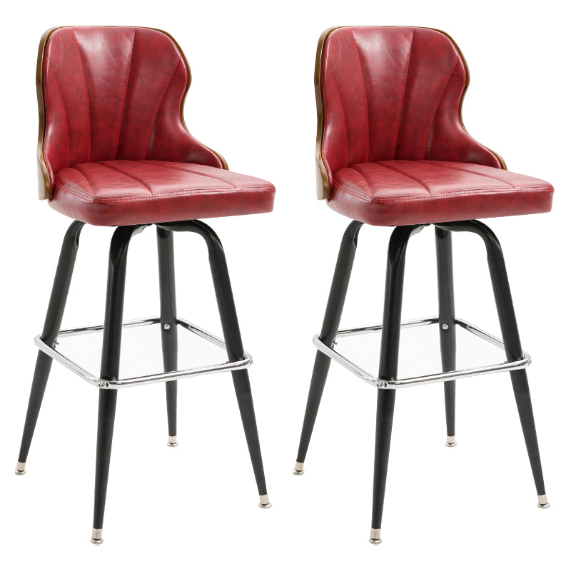 Arm Less Modern Bar Stool Footrest Leather Coffee Shop Bucket Counter Stool Red Set of 2 Clearhalo 'Bar Furniture' 'Bar Stools' 'bar_stools' 'furniture_bar_stools' 'Kitchen & Dining Furniture' 'kitchen&dining_furn' 'kitchen' 'kitchen_furn' Furniture' 4183693