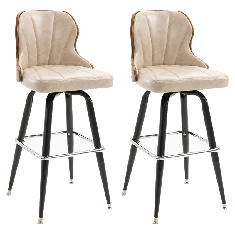 Arm Less Modern Bar Stool Footrest Leather Coffee Shop Bucket Counter Stool Ivory Set of 2 Clearhalo 'Bar Furniture' 'Bar Stools' 'bar_stools' 'furniture_bar_stools' 'Kitchen & Dining Furniture' 'kitchen&dining_furn' 'kitchen' 'kitchen_furn' Furniture' 4183710