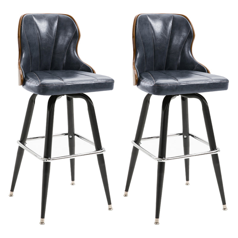 Arm Less Modern Bar Stool Footrest Leather Coffee Shop Bucket Counter Stool Dark Blue-Gray Set of 2 Clearhalo 'Bar Furniture' 'Bar Stools' 'bar_stools' 'furniture_bar_stools' 'Kitchen & Dining Furniture' 'kitchen&dining_furn' 'kitchen' 'kitchen_furn' Furniture' 4183719